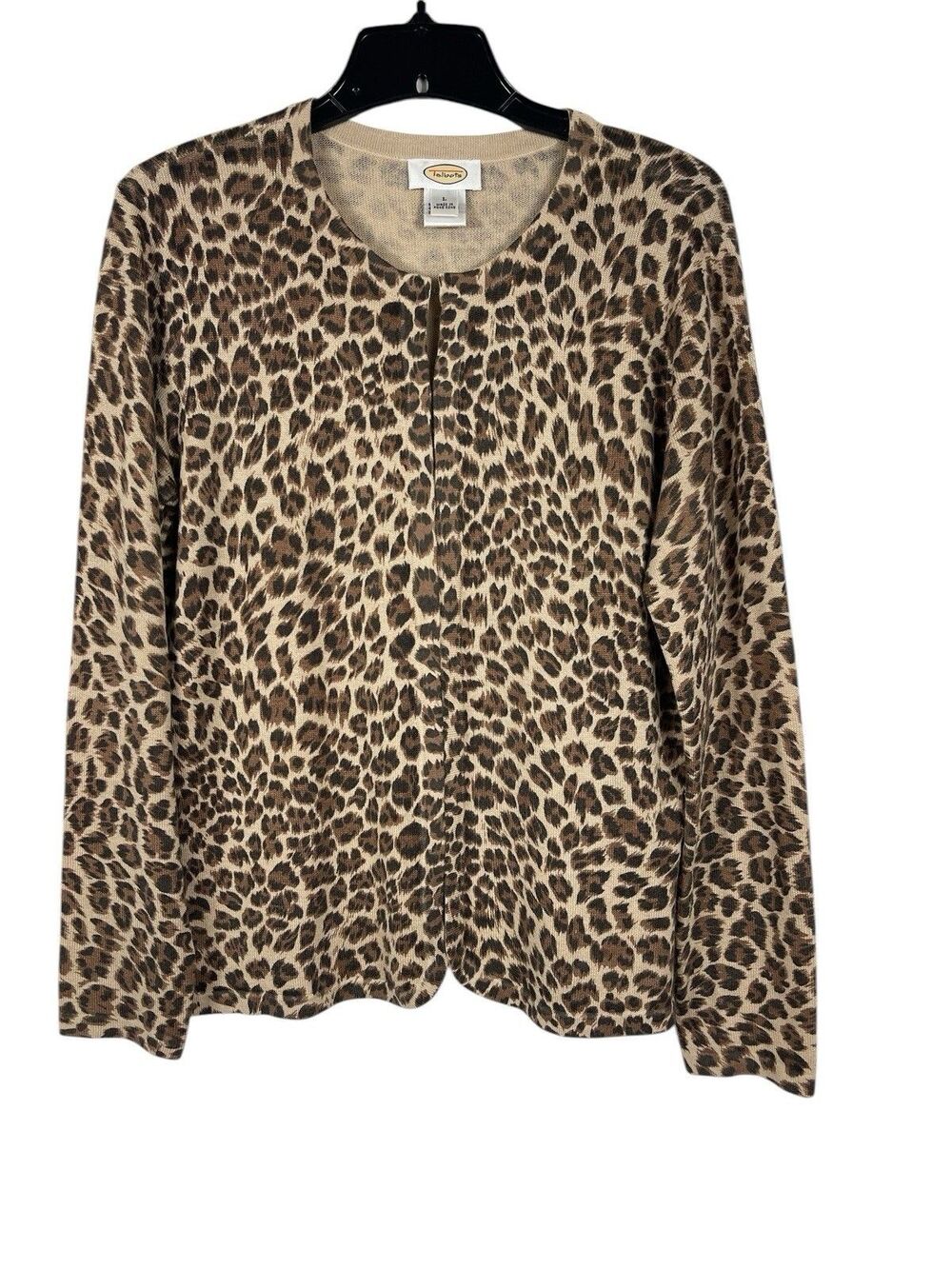 VTG Talbots Silk Cashmere Leopard Long Sleeve Cardigan Sweater L